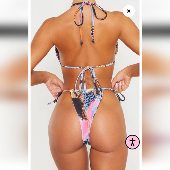 Pretty Little Thing Multi Baroque Tie Side Bikini NWT 0/10 - Picture 2 of 9